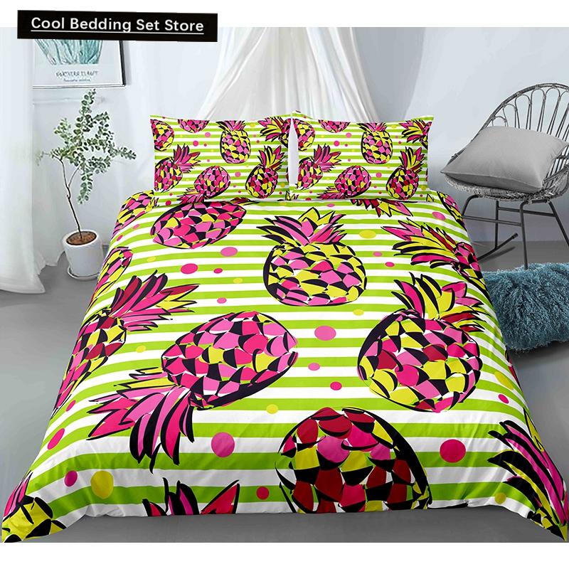 Fruit Pineapple Queen King Duvet Cover 3D Yellow Tropical Fruit Bedding Set Plants Comforter Cover 2/3pcs Polyester Quilt Cover