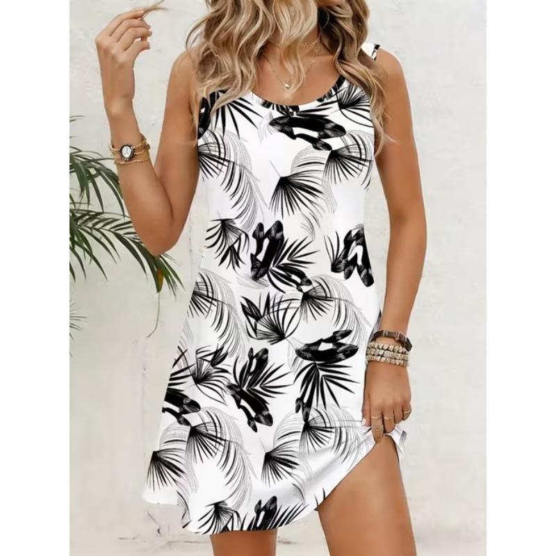Women's Polka Dot Pattern Printed Sleeveless Round Neck Dress Loose Soft and Comfortable Plus Size Dress