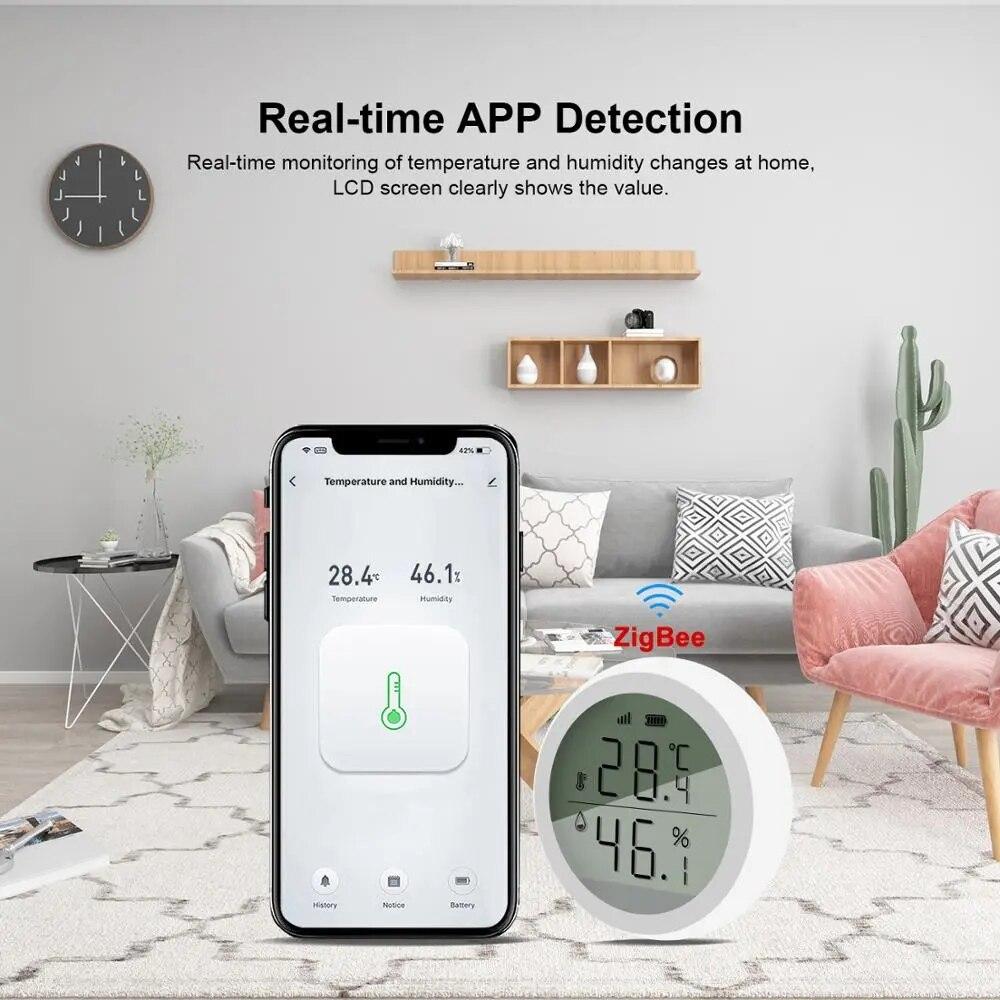 

Tuya Smart ZigBee Thermometer Home Indoor Temperature And Humidity Sensor With LCD Display APP Voice Control Alexa Google Home белый