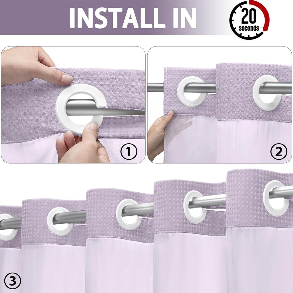 BreezeLoom - Snap-On Shower Curtain with Detachable Liner, 75-Inch x 72-Inch, Soft Lavender