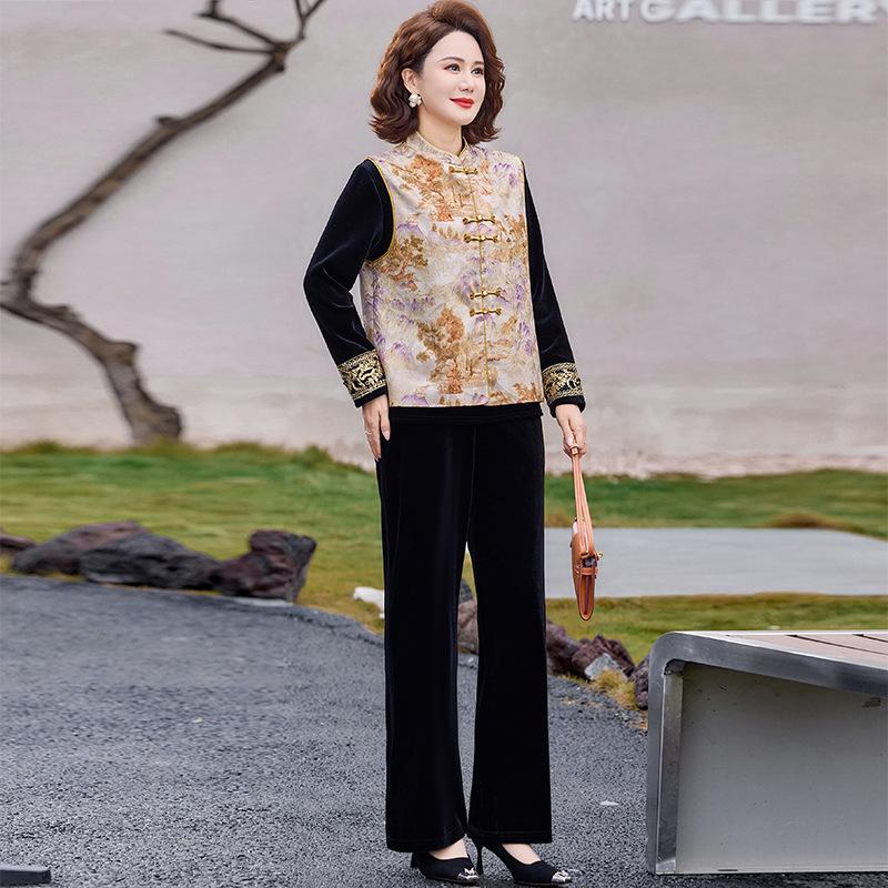

Elegant Three-Piece Spring/Autumn Vest Outfit for Middle-Aged and Elderly Women 3XL (120-135 jin)