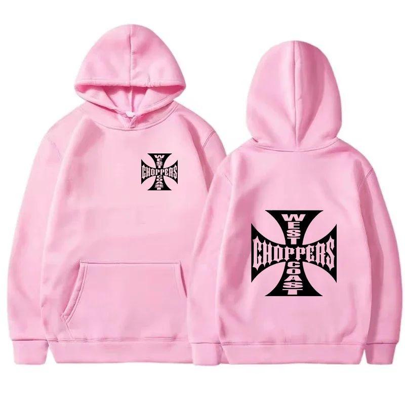 Men's and Women's Cotton Sweatshirts Plus Fleece West Coast Choppers Iron Cross Logo Hoodie Autumn and Winter Street Casual Wear
