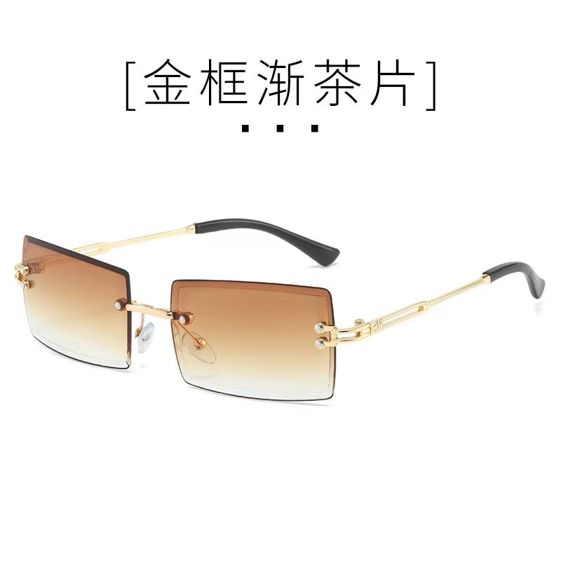Vintage Fashion Sunglasses for Women Rimless Frameless Rectangle Shades Gradient UV400 Summer Traveling Sun Glasses for Women