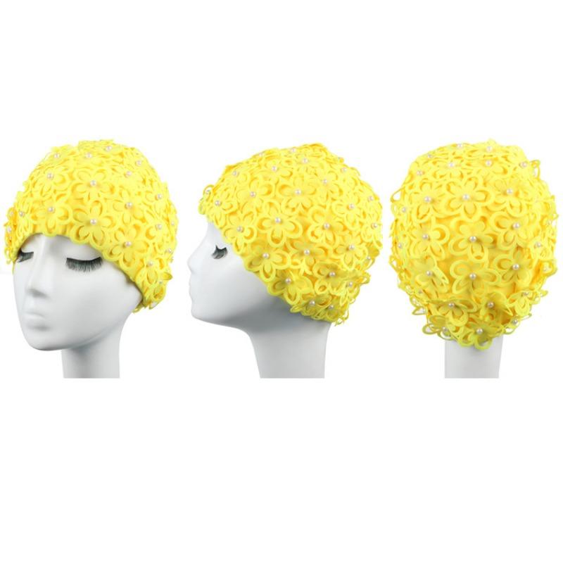Badekappe Damen Perle Dreidimensionale Blütenblatt Mode Erhöhtes Spa Schwimmen Damen Badekappe Atmungsaktiv Nicht Würgend Kopf Lange Haare Badekappe