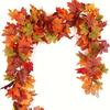 1PC Extra Long 78.74 Faux Maple Leaf Wreath - Realistic Fall Shades Red, Orange & Yellow Green | Heavy Duty Plastic Branches Vines