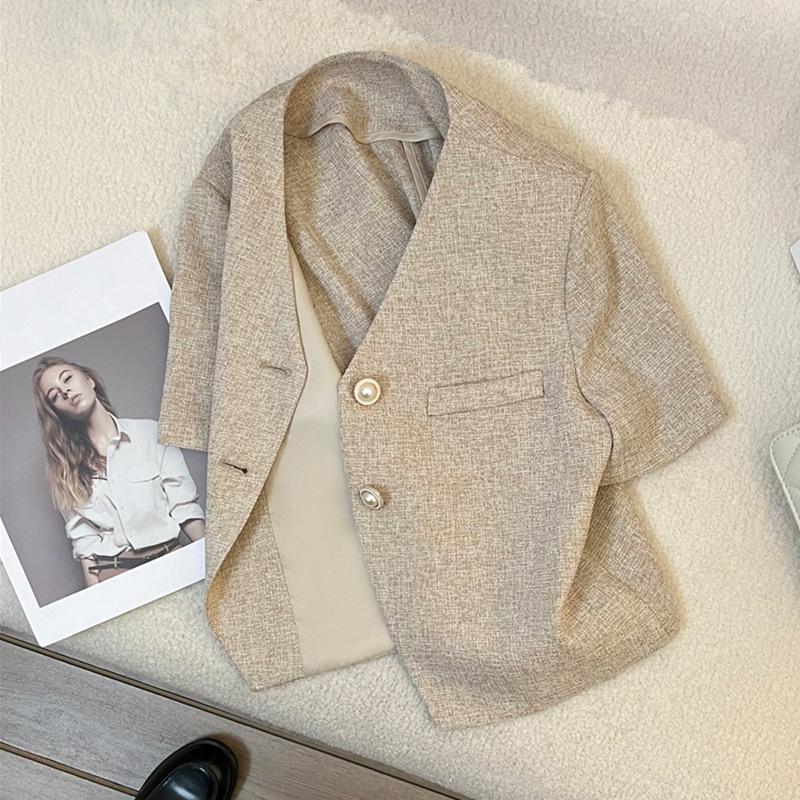 

2025 summer new style temperament ladies style light coffee color short suit jacket women s thin section S [80-47.5 kg] світло-коричневого кольору