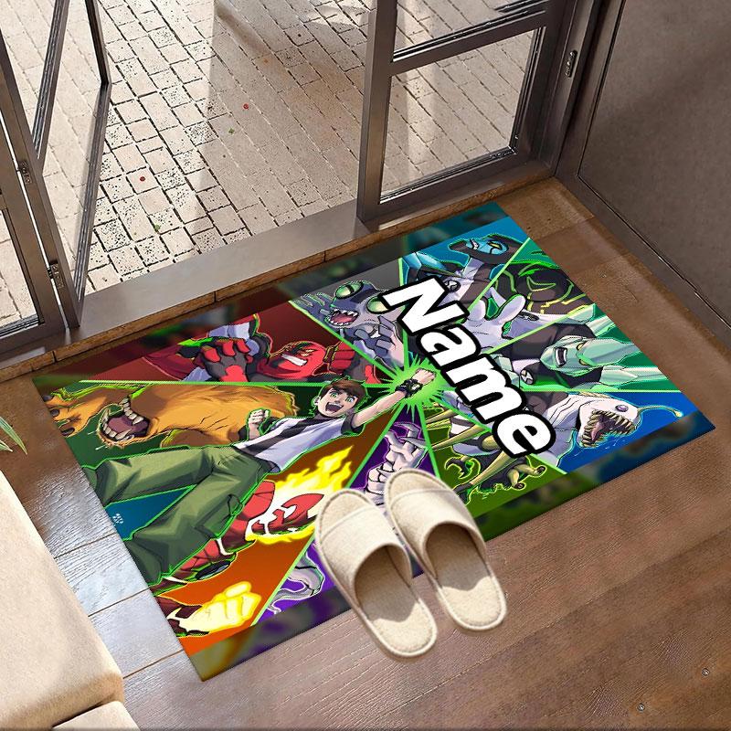 Custom Name Personalized Ben 10 Cartoon Print Carpet, Versatile Home Decor Rug, for Playroom, Apartment, Balcony, Entryway, Hallway Gift