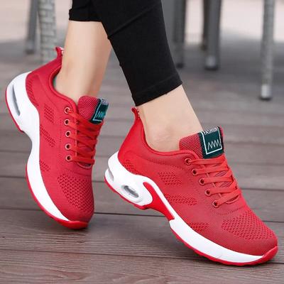 Damen Schuhe Trendige Luftpolster Dämpfung Laufschuhe Fly Woven Mesh Atmungsaktives Design Bahn Feld Jogging Schnürschuhe