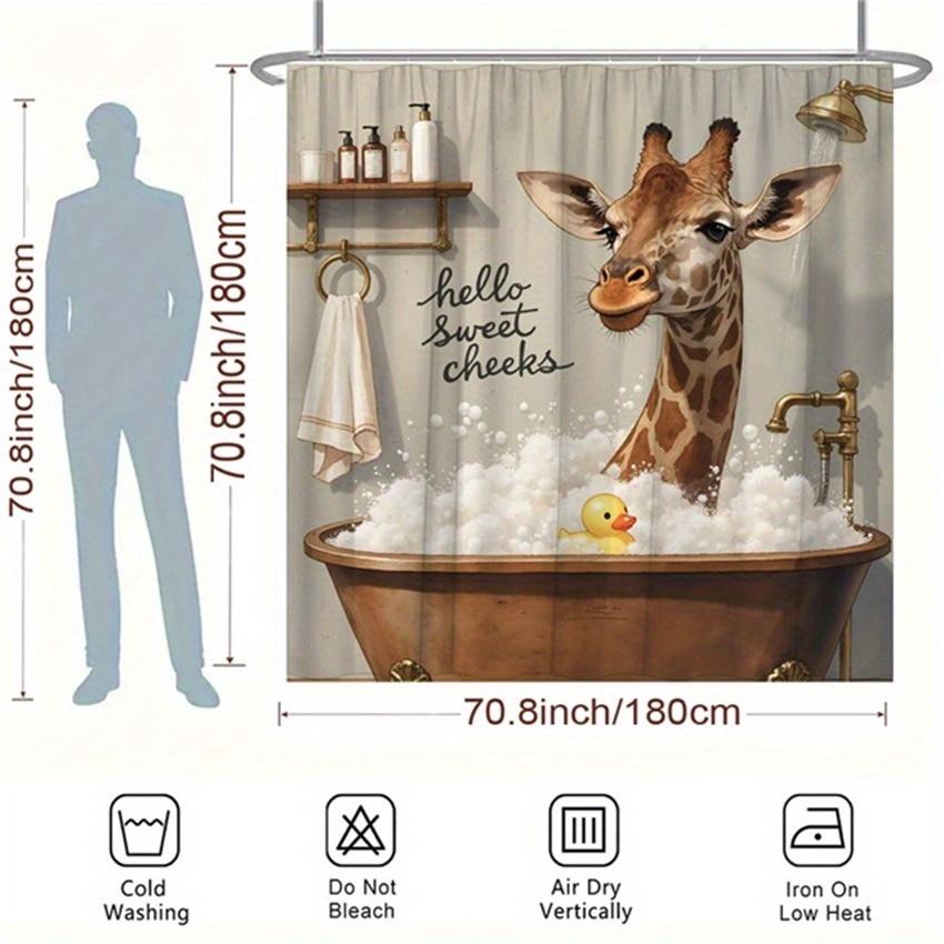 "Giraffe & Ente Duschvorhang für die Badewanne - Polyester, Waschbar, 6-12 Haken, Hello Sweet Cheeks Design, Modische Badezimmerdeko"