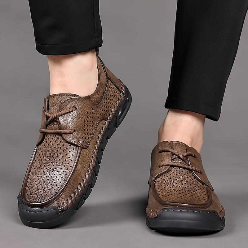Mode Sommer Herren Lochleder Freizeitschuhe Schnürschuhe Herren Leichte Bequeme Fahr-Flats Atmungsaktive Outdoor Business Oxfords Schuhe