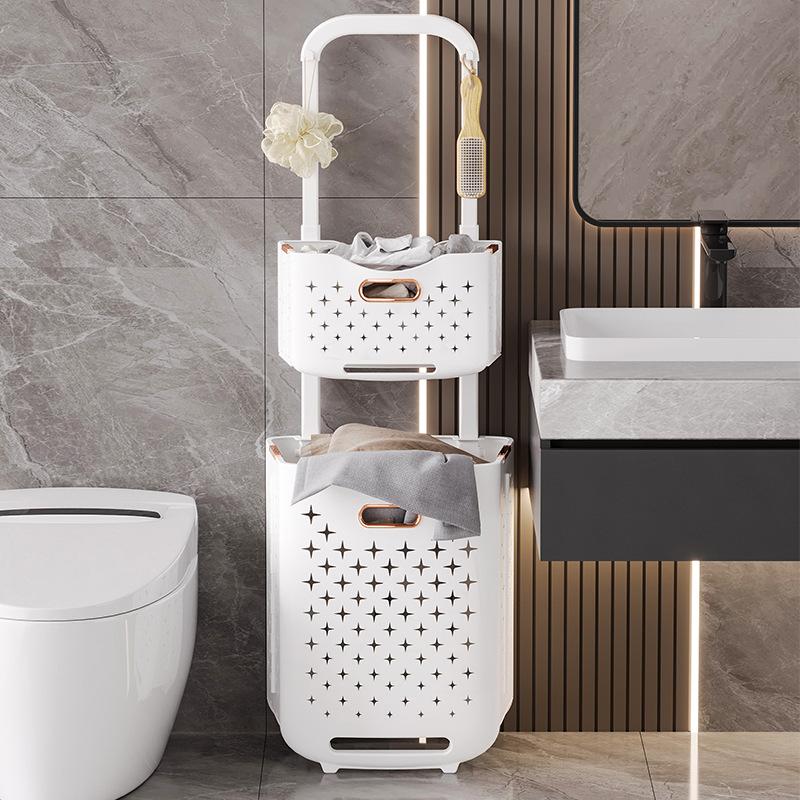 Coș de depozitare haine murdare Coș de rufe pliabil din plastic Coș de rufe acasă Organizator pentru produse de baie Toaletă cu mai multe straturi Coș de rufe Roți
