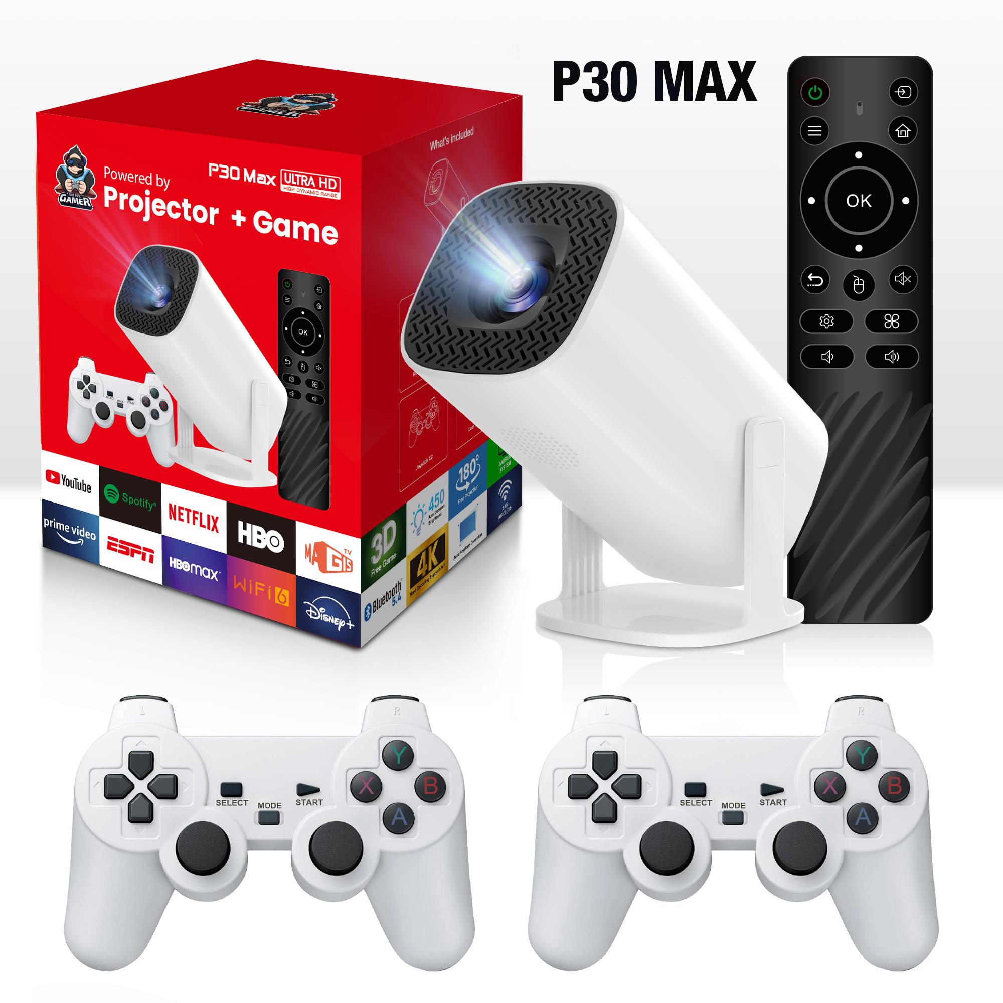

P30MAX Portable Gaming Projector with 2 Controller 720P HD Android 11 36000+ Games Screen Projection Device EU Plug