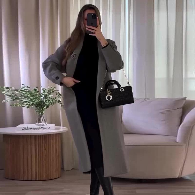 

Женское однотонное длинное шерстяное пальто в корейском ленивом стиле, на осень/зиму 2024 года XL серый