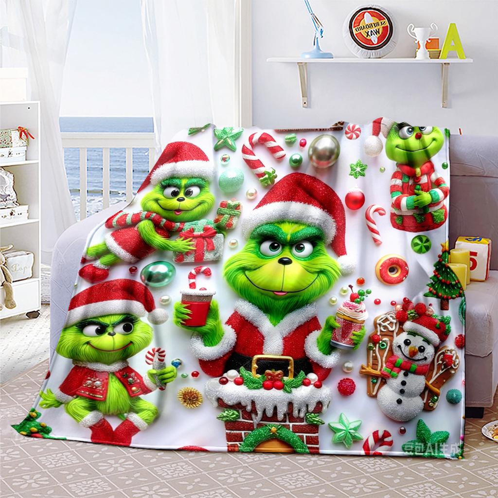 Christmas Gift Comedy Movie How the Grinch Stole Christmas Blanket Home Warming, Four Season Bed Decoration Sofa Cover Flannel Throwing Blanket K11