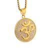 Hip Hop Iced Out Bling Buddhist Yoga Pendant Gold Color Stainless Steel OHM Hindu AUM OM Round Necklaces for Men Jewelry Gift