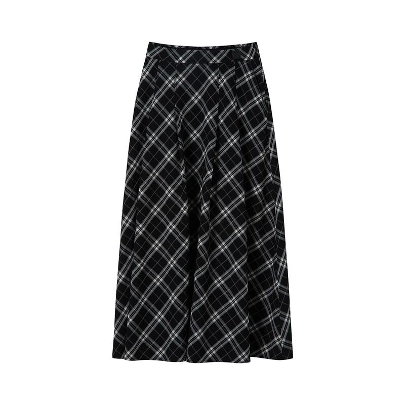 JUZUI Retro Black & White Plaid A-line Skirt