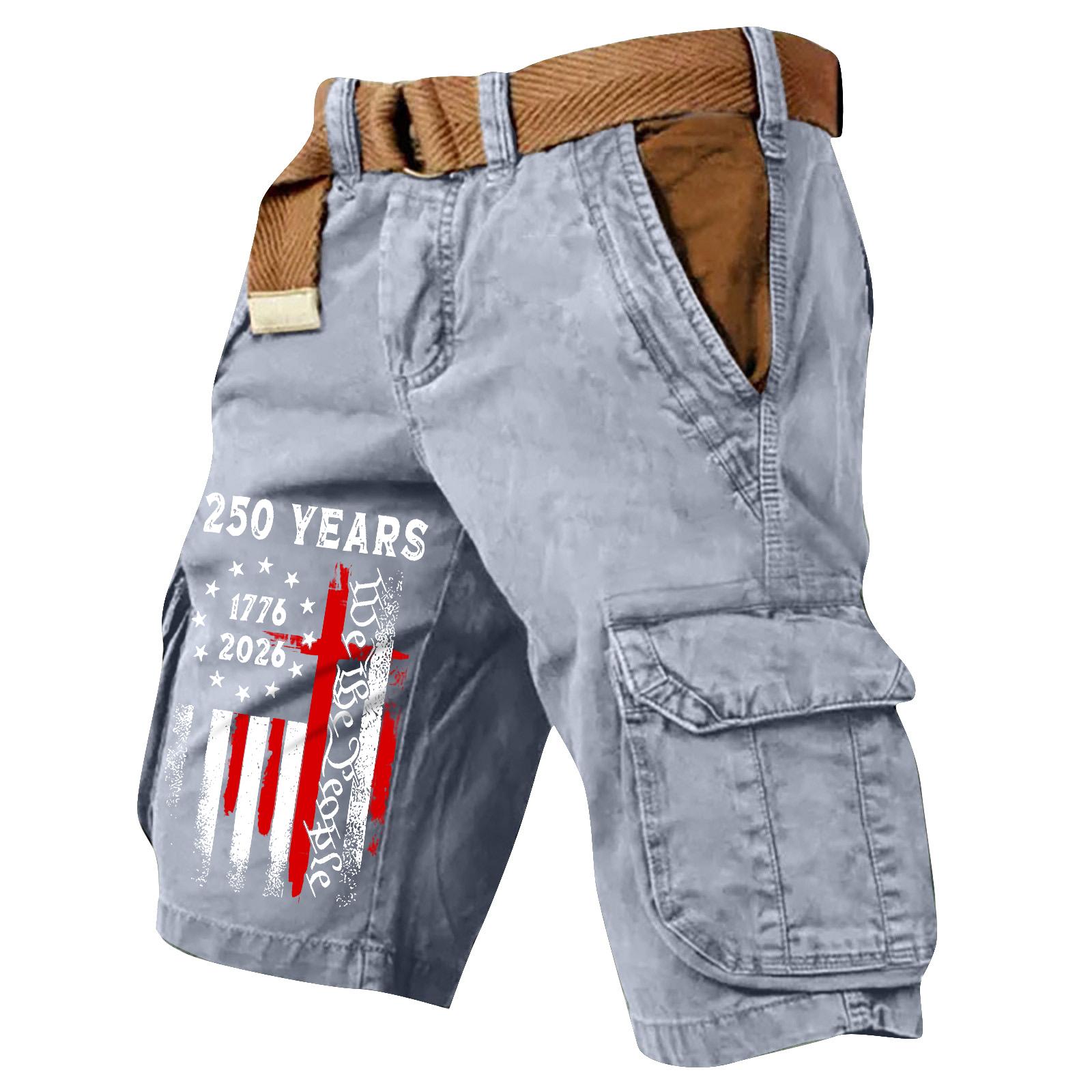 

Men s Summer Printed Casual Multi-Pocket Cargo Shorts M