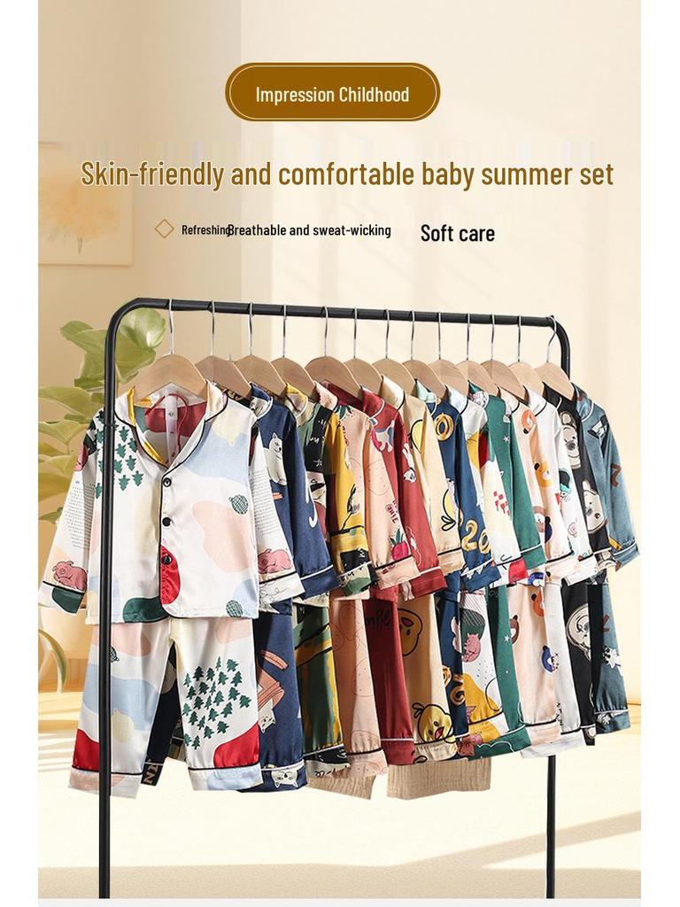 Conjunto de Pijama Infantil de Algodón Seda de Dibujos Animados