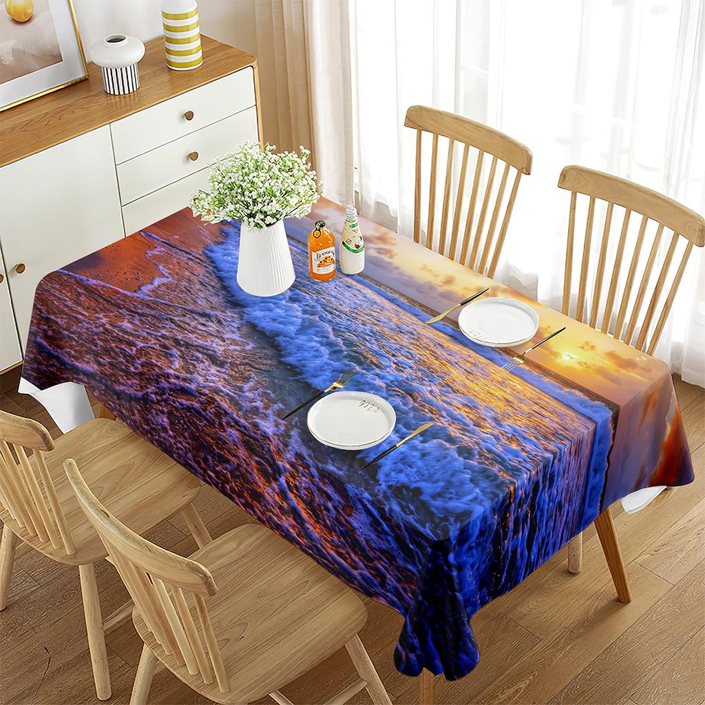 Ocean Tablecloth,Romantic Sunset on The Beach Sun Rays Reflection on The Sea Picture,Dining Room Kitchen Rectangular Table Cover