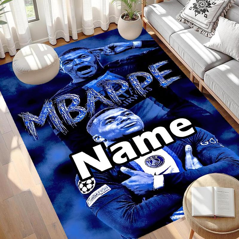 Custom Name Personalized Kylian Mbappe Print Carpet, Versatile Home Decor Rug, for Playroom, Apartment, Balcony, Entryway, Hallway Gift