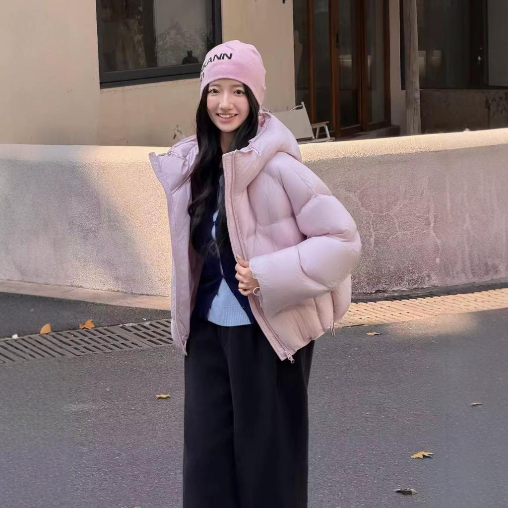 Premium sense super good-looking pumpkin orange hooded down jacket winter new small white duck down bread jacket