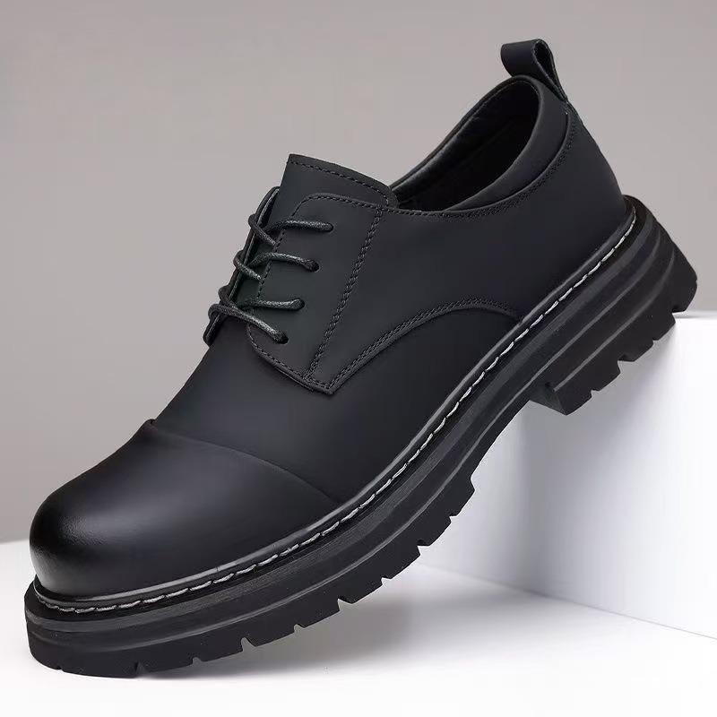 New Spring and Autumn Men's Leather Shoes Business Dress Groom British Office Trendy Men's Shoes Round Head Leather Shoes