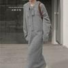 Autumn and Winter Casual Sports Hooded Collar Pullover Sweater Skirt Loose Version Extended Solid Color Knitted Dress Women