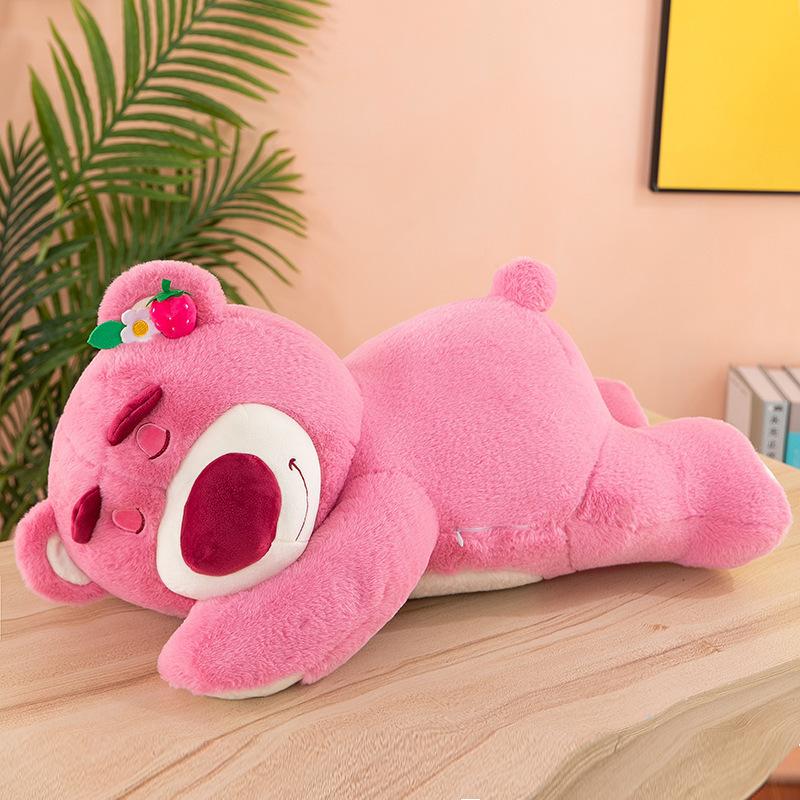 Kawaii Strawberry Bear Plush Toys Cute Lying Strawberry Bear Stuffed Dolls Cartoon Animal Sleep Pillow Birthday Gift Home Decor