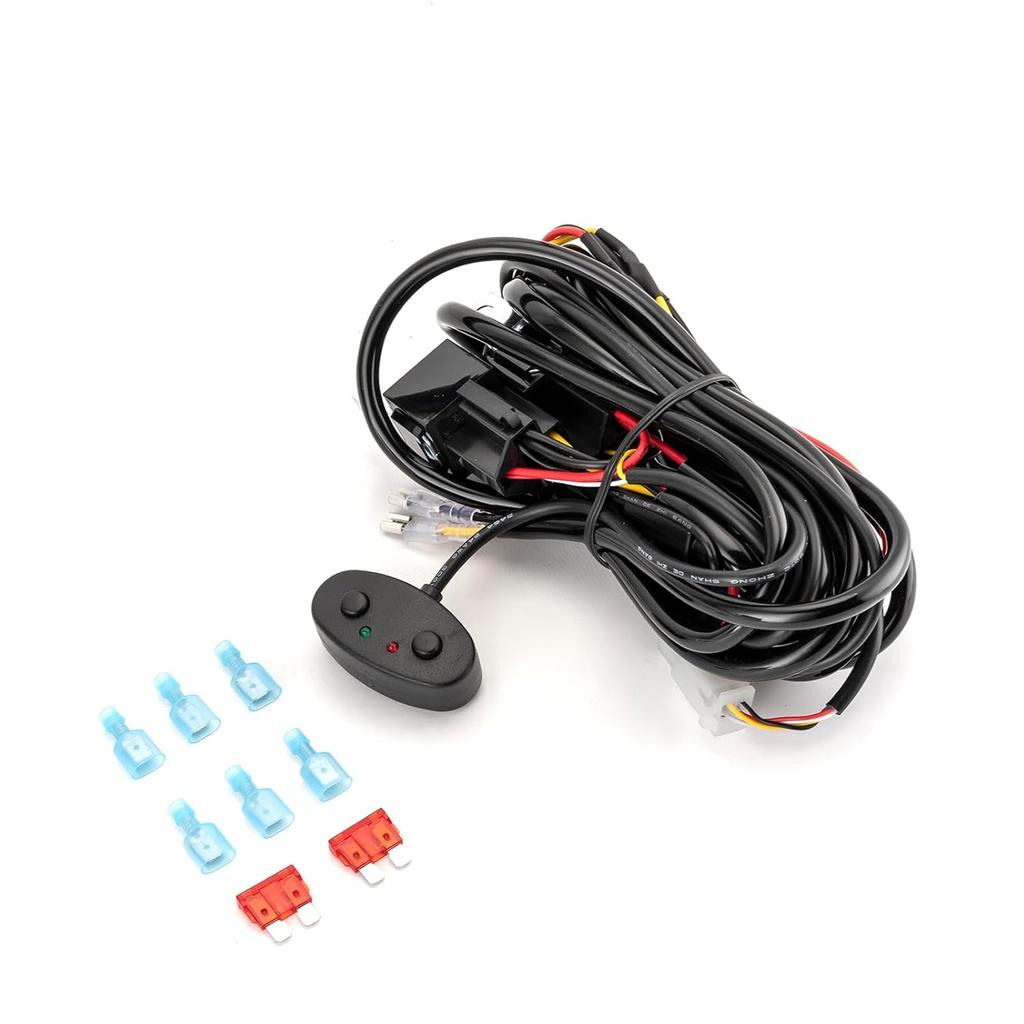Wsays Dual Color Amber White Light Bar Wiring Harness Kit 2 Leads with Relay Push Button Switch Compatible with 12V Vehicles Truck, ATV, UTV,