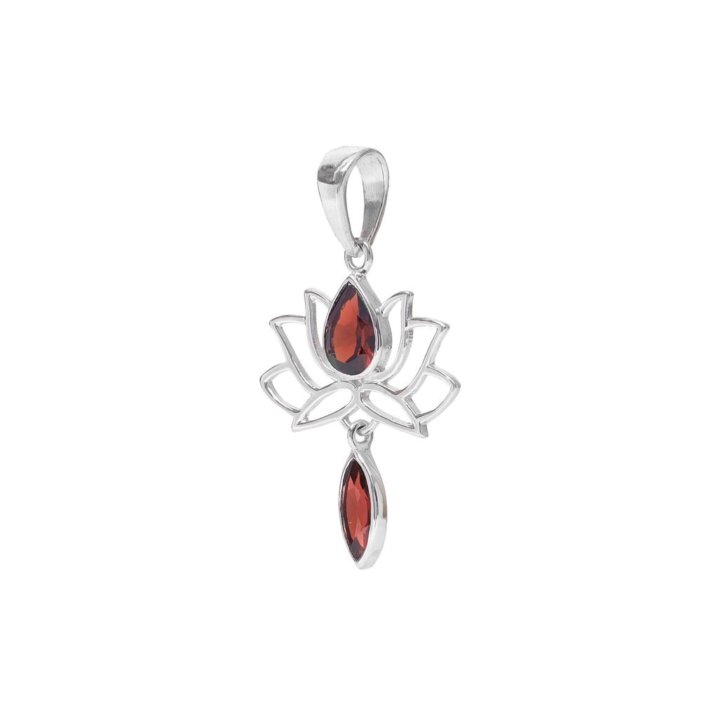 Garnet Lotus Pendant: 925 Sterling Silver Flower Charm
