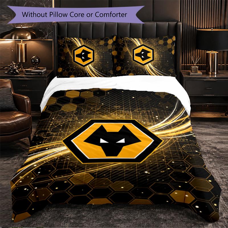 Wolverhampton Wanderers Football 3 Piece Bedding Set Soft Duvet Cover Set with Pillowcases Printed Bedroom Decor Set for Home
