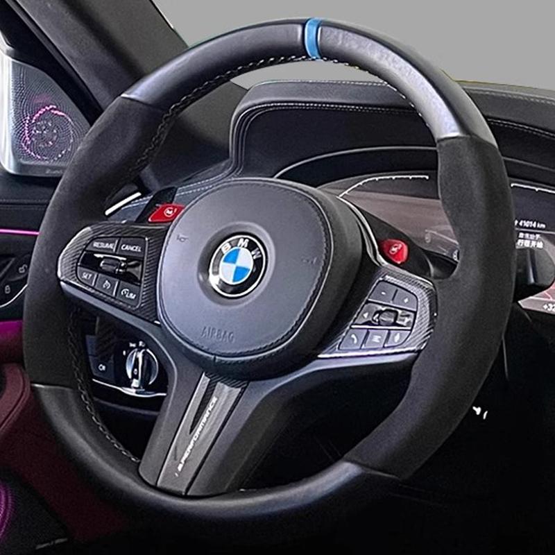 100% para BMW M Sport G20 G21 F40 F44 G22 G23 G30 G31 G32 G11 Cosido a Mano negro Cuero Genuino ante Funda para Volante de Coche