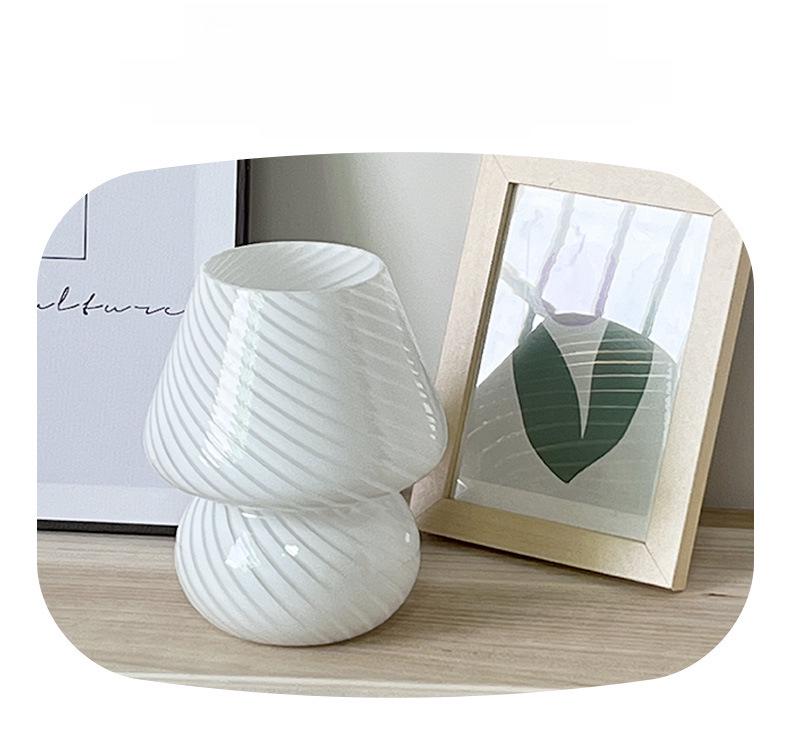 American Medieval Vintage Striped Glass Mushroom Table Lamp with USB - Retro Bedside Night Light