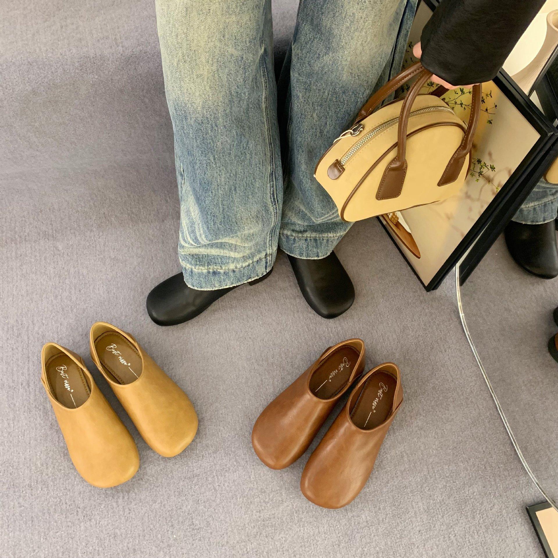 

2025 autumn and winter round head soft sole foot cover casual versatile Doudou commuter women s single shoes 39 хаки