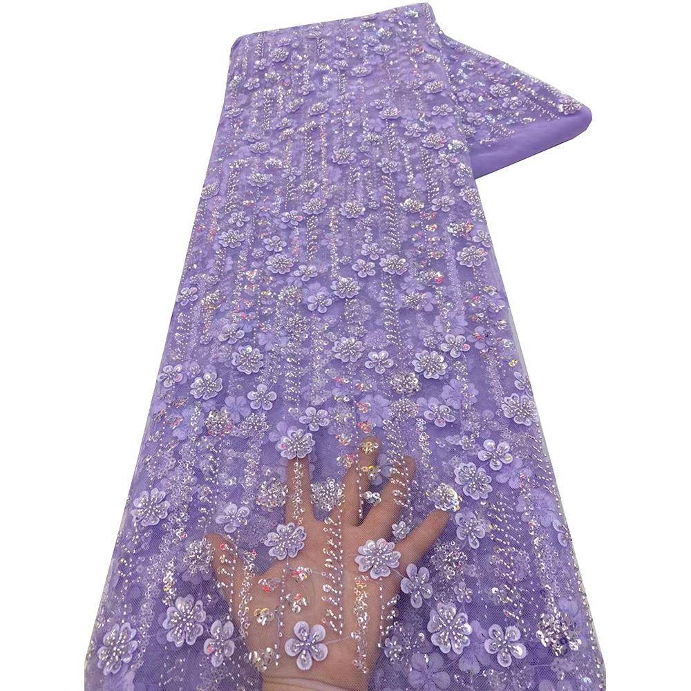 5 Yards African Sequins Bead Lace Fabric High Quality French Embroidery Nigerian Tulle Lace Fabric For Women Wedding Dress Craft