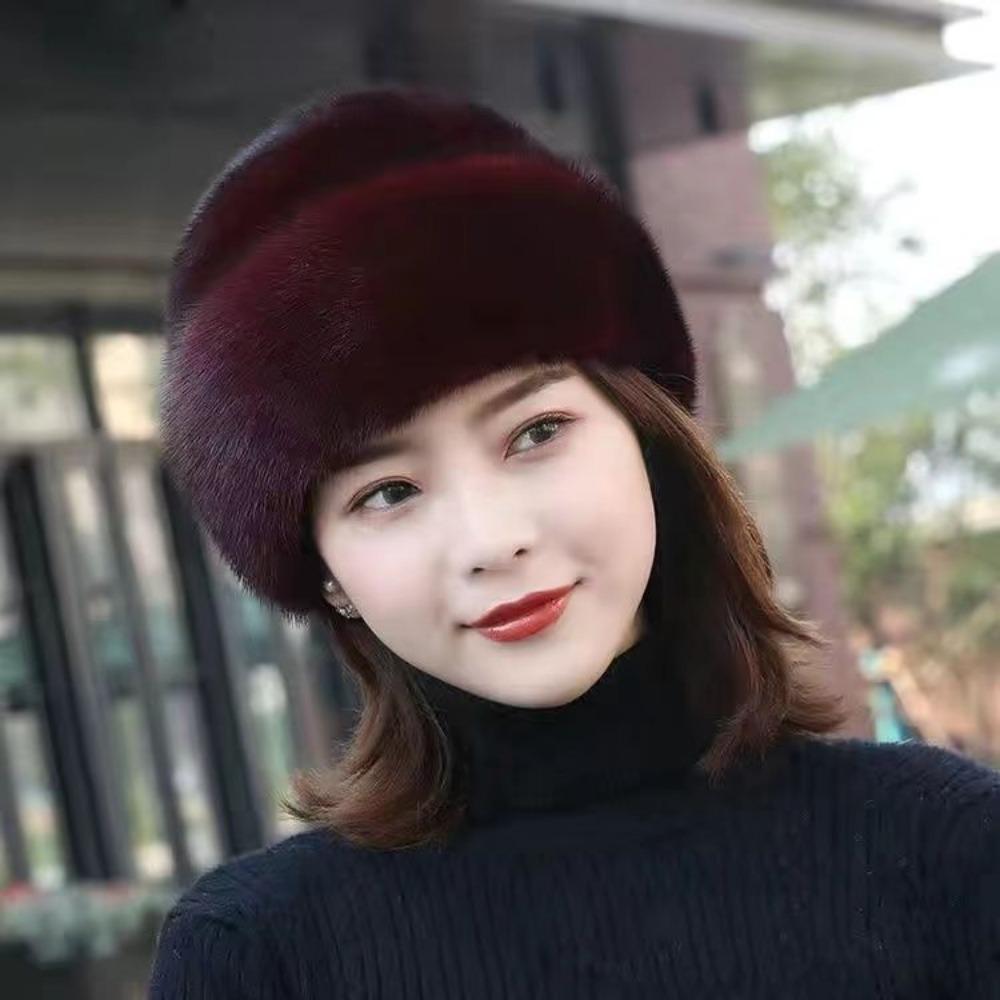 Mink Hat for Women Mink Fur Hat for Middle-aged and Elderly Mothers Winter Hat Outdoor Leisure Ear Protection and Warm Mink Hat