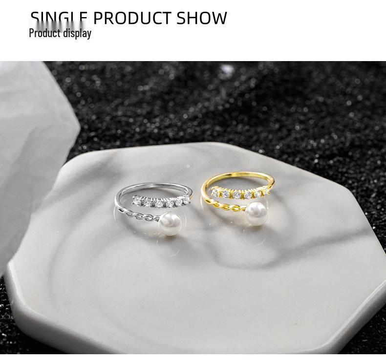 Banyan Tree S925 Silver Zircon Pearl Adjustable Ring – Women’s Luxury Korean & Japanese Style Celebrity Fashion.