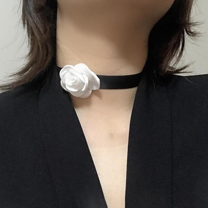 Soft Sext Choker Tie Cravat Flower Choker Women Black Cloth-Flower Collar Choker Necklace for Girls Accessories for Teen