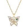 Light Luxury Full Diamond Micro-Inlaid Zircon Heavy Industry Color Butterfly Necklace Copper Electroplated Real Gold Pendant