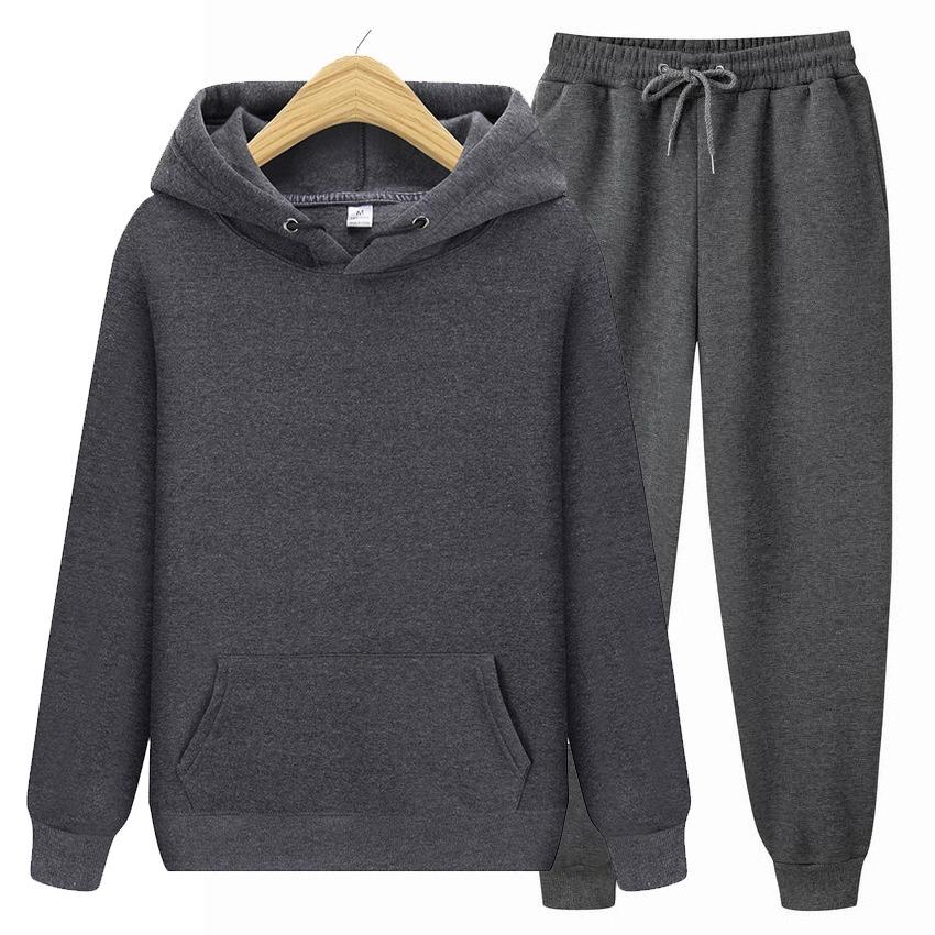 Fashion Solid Color Sports Casual Pullover Hoodie Fleece Men's Hooded Two-piece Set