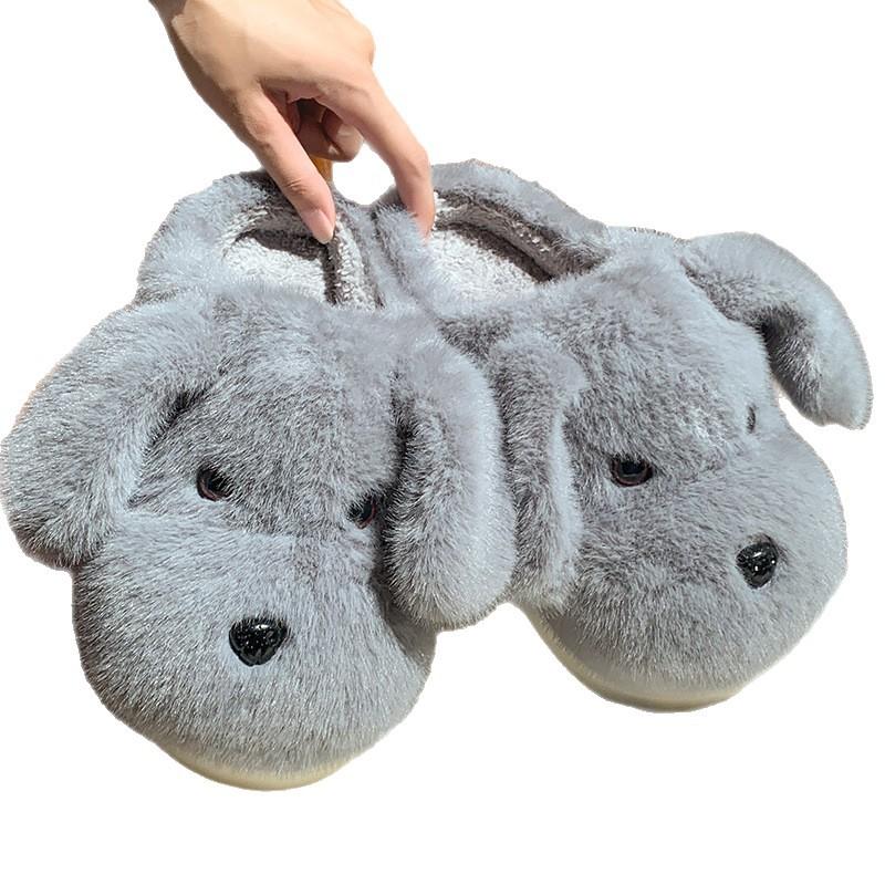 2025 puppy men's and women's slippers winter warm non-slip indoor and outdoor home cute thickened velvet deodorant cotton slippers