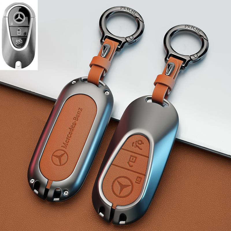 SFX1 Zinc Alloy+Leather Car Key Case Cover for Mercedes Benz 2021 C /S Class W223 W206 S350L S400L S450L S500L Protector