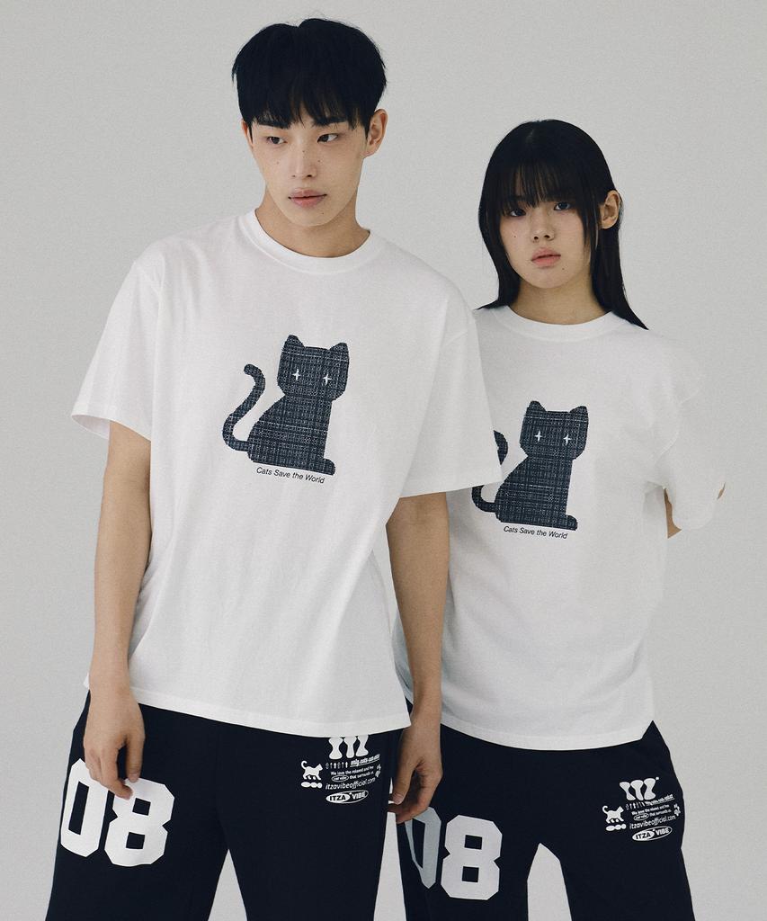 Isjabaibeu Checkered Cat T Shirt