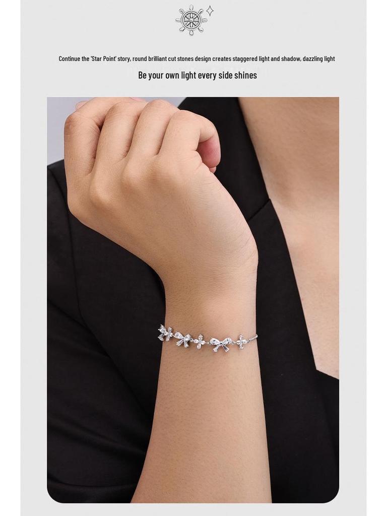Shiny Bow Zirconia Adjustable Bracelet – Fashionable Women's Gift