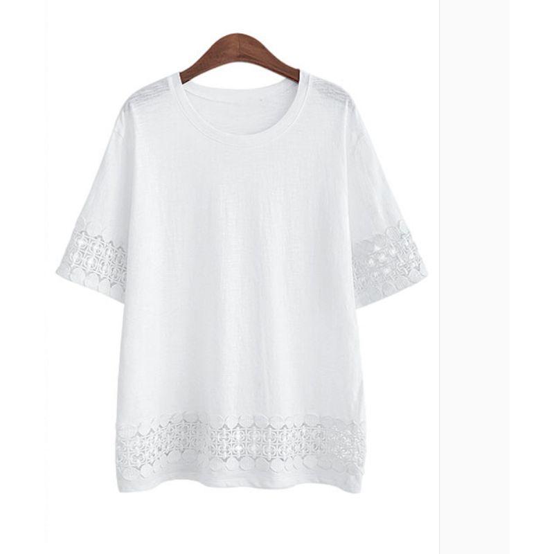 

Модный стиль Уличный Очень большой размер Модный Хит продаж Женская одежда Новое поступление Большой размер Женский Кружево Кружевная вставка Свободная Футболка с коротким рукавом White 2XL