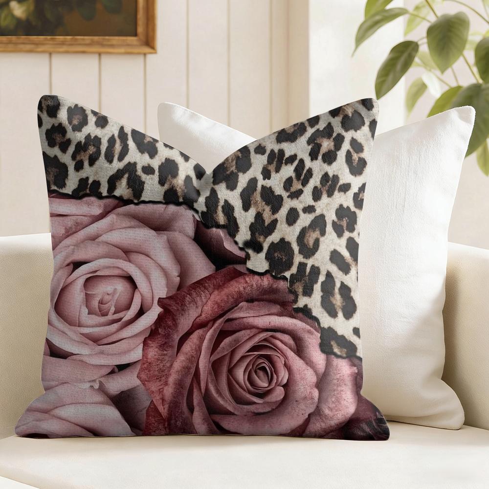 Rosa Leopardenmuster Kissenbezug Natürlicher Leinenstoff Beidseitiger Druck Zierkissenhülle für Sofa Couch Heimdekoration