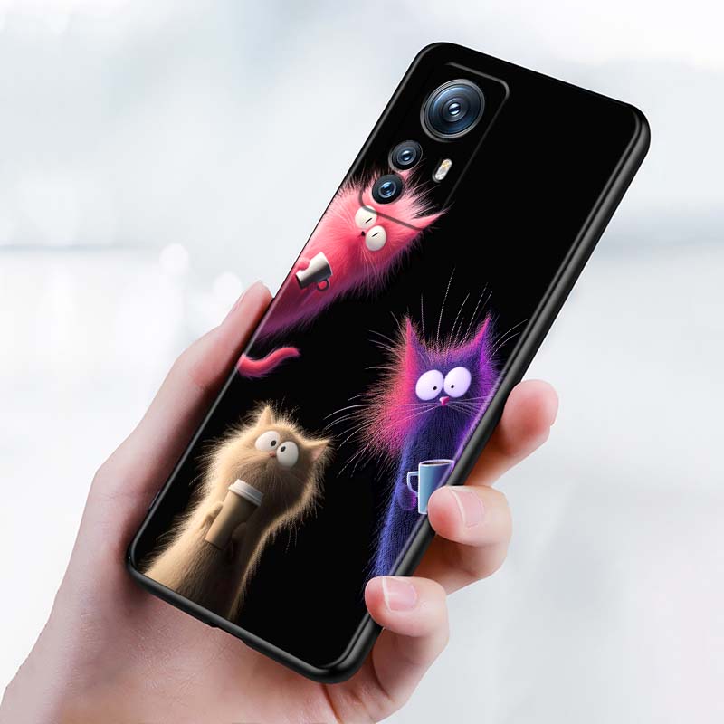 Anime Cartoon Katze Illustration Handyhülle Für Xiaomi Mi 15 14 13 13T 12 12T 12S 11 11i 11T Pro Ultra Lite 5G Schwarz Weich