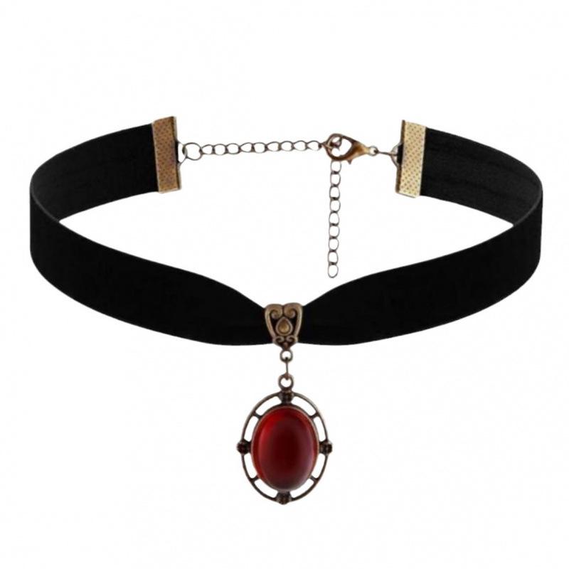 Cherry Red Gem Velvet Gothic Necklace Jewelry