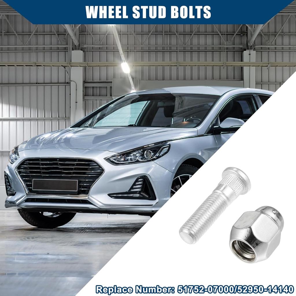 No.52950-14140/52950-M1000 M12-1.5 Wheel Stud Bolt for Hyundai Elantra Santa Fe for Kia Forte Rio/Front Rear Left Right Wheel Lug Stud/Alloy Steel