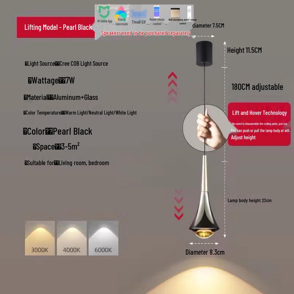 Modern Touch Switch Pendant Light for Bedroom, Living Room, or Study - Adjustable Headboard and Background Wall Lighting